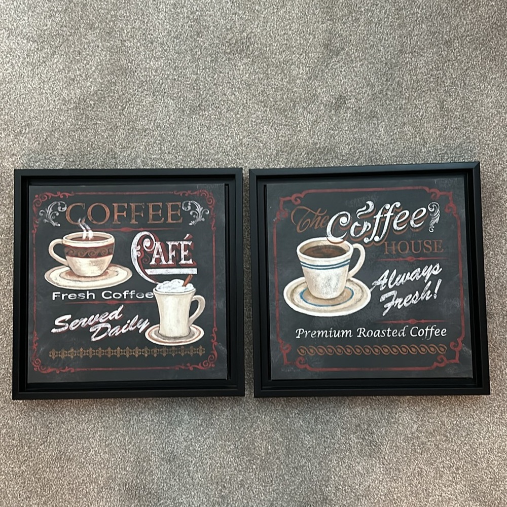 Set of 2 floater frame canvas coffee themed wall art pictures